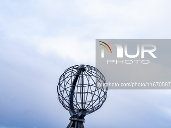 The steel globe in North Cape, Nordkapp, Norway on September 27, 2024. Nordkapp or North Cape is considered the northernmost point in Europe...