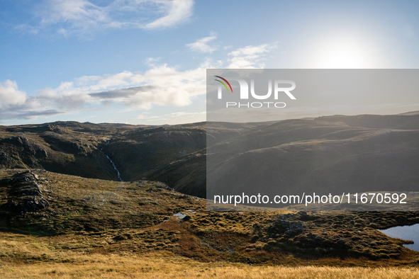 A view of the rugged, mountainous terrain near Nordkapp, Norway, on September 27, 2024. The European route E69 motorway ends at North Cape,...