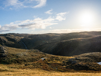 A view of the rugged, mountainous terrain near Nordkapp, Norway, on September 27, 2024. The European route E69 motorway ends at North Cape,...