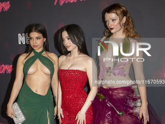 Luna Sofia Miranda, Mikey Madison, and Lindsey Normington attend the ''Anora'' New York premiere at Regal Times Square in New York, USA, on...