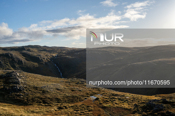 A view of the rugged, mountainous terrain near Nordkapp, Norway, on September 27, 2024. The European route E69 motorway ends at North Cape,...