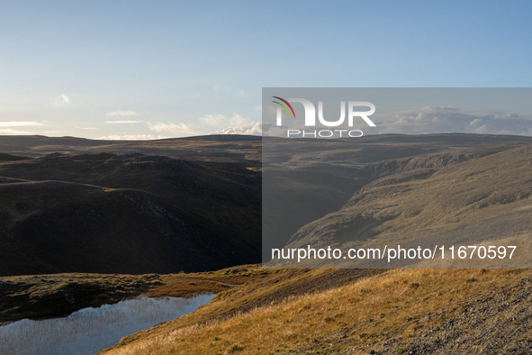 A view of the rugged, mountainous terrain near Nordkapp, Norway, on September 27, 2024. The European route E69 motorway ends at North Cape,...