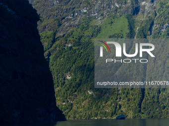 A general view of Geiranger, Norway, on September 18, 2024. Geiranger Fjord, a major tourist attraction in Norway, was designated a UNESCO W...