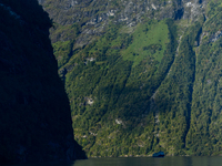 A general view of Geiranger, Norway, on September 18, 2024. Geiranger Fjord, a major tourist attraction in Norway, was designated a UNESCO W...