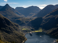 A general view of Geiranger, Norway, on September 18, 2024. Geiranger Fjord, a major tourist attraction in Norway, was designated a UNESCO W...