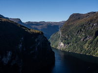 A general view of Geiranger, Norway, on September 18, 2024. Geiranger Fjord, a major tourist attraction in Norway, was designated a UNESCO W...