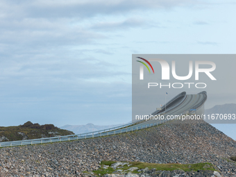 +A view of the Atlantic Ocean Road, Norway on September 18, 2024. The Atlantic Road in Norway was voted the most beautiful motorway in the w...