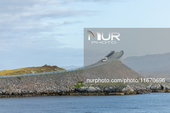 A view of the Atlantic Ocean Road, Norway on September 18, 2024. The Atlantic Road in Norway was voted the most beautiful motorway in the wo...