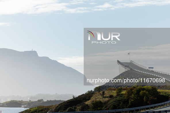 A view of the Atlantic Ocean Road, Norway on September 18, 2024. The Atlantic Road in Norway was voted the most beautiful motorway in the wo...