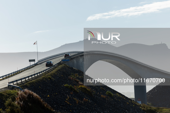 A view of the Atlantic Ocean Road, Norway on September 18, 2024. The Atlantic Road in Norway was voted the most beautiful motorway in the wo...