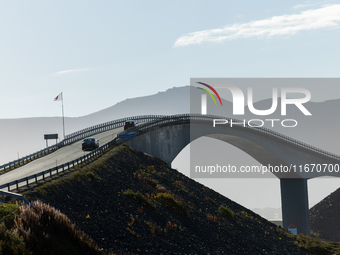 A view of the Atlantic Ocean Road, Norway on September 18, 2024. The Atlantic Road in Norway was voted the most beautiful motorway in the wo...