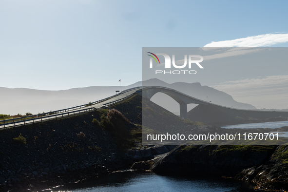 A view of the Atlantic Ocean Road, Norway on September 18, 2024. The Atlantic Road in Norway was voted the most beautiful motorway in the wo...