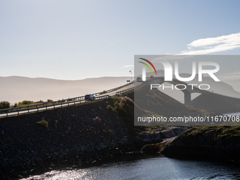 A view of the Atlantic Ocean Road, Norway on September 18, 2024. The Atlantic Road in Norway was voted the most beautiful motorway in the wo...