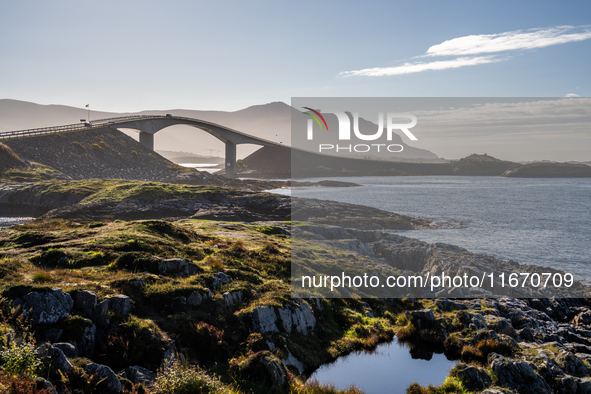 A view of the Atlantic Ocean Road, Norway on September 18, 2024. The Atlantic Road in Norway was voted the most beautiful motorway in the wo...