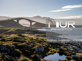 A view of the Atlantic Ocean Road, Norway on September 18, 2024. The Atlantic Road in Norway was voted the most beautiful motorway in the wo...