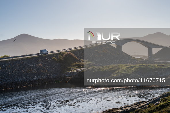 A view of the Atlantic Ocean Road, Norway on September 18, 2024. The Atlantic Road in Norway was voted the most beautiful motorway in the wo...