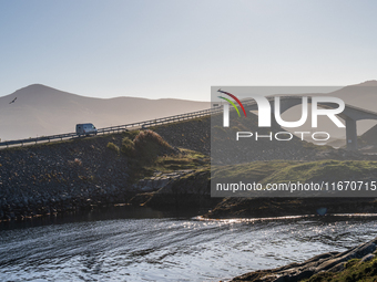 A view of the Atlantic Ocean Road, Norway on September 18, 2024. The Atlantic Road in Norway was voted the most beautiful motorway in the wo...