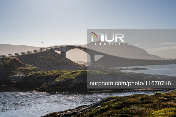 A view of the Atlantic Ocean Road, Norway on September 18, 2024. The Atlantic Road in Norway was voted the most beautiful motorway in the wo...