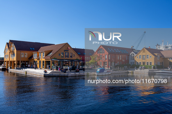 A general view of Fiskebrygga (The Fish Wharf), in Kristiansand, Norway on September 13, 2024. Fiskebrygga  is a former fish landing in the...