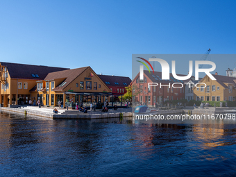 A general view of Fiskebrygga (The Fish Wharf), in Kristiansand, Norway on September 13, 2024. Fiskebrygga  is a former fish landing in the...