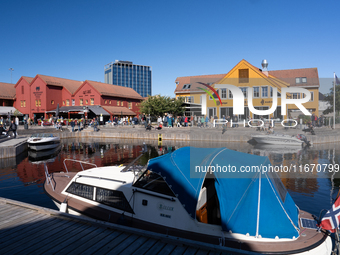 A general view of Fiskebrygga (The Fish Wharf), in Kristiansand, Norway on September 13, 2024. Fiskebrygga  is a former fish landing in the...