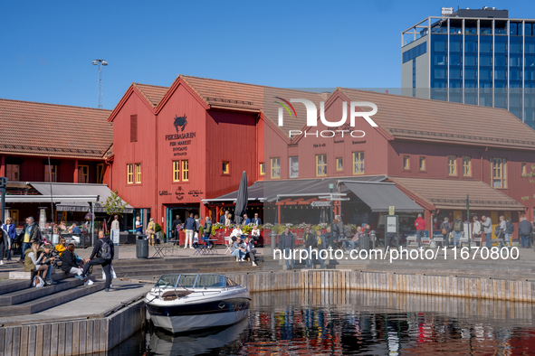 A general view of Fiskebrygga (The Fish Wharf), in Kristiansand, Norway on September 13, 2024. Fiskebrygga  is a former fish landing in the...