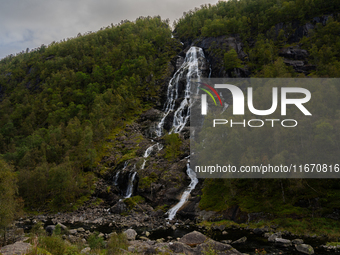 A view of Flesefossen waterfall, in Suldal, Norway, on September 14, 2024.  (