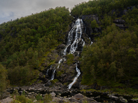 A view of Flesefossen waterfall, in Suldal, Norway, on September 14, 2024.  (