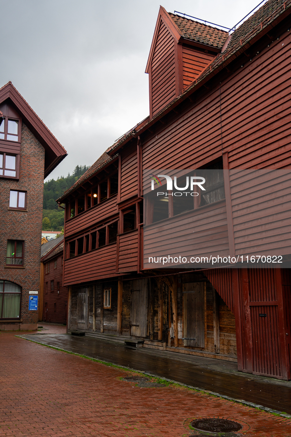 A view of Bryggen, the historic Hanseatic Wharf in Bergen, Norway, on September 15, 2024. Bryggen, a UNESCO World Heritage site, is one of B...