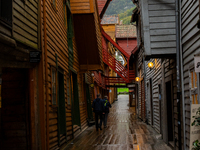 A view of Bryggen, the historic Hanseatic Wharf in Bergen, Norway, on September 15, 2024. Bryggen, a UNESCO World Heritage site, is one of B...