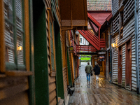 A view of Bryggen, the historic Hanseatic Wharf in Bergen, Norway, on September 15, 2024. Bryggen, a UNESCO World Heritage site, is one of B...