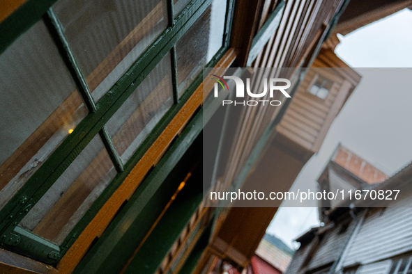 A view of Bryggen, the historic Hanseatic Wharf in Bergen, Norway, on September 15, 2024. Bryggen, a UNESCO World Heritage site, is one of B...