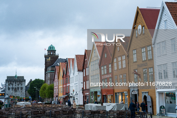 A view of Bryggen, the historic Hanseatic Wharf in Bergen, Norway, on September 15, 2024. Bryggen, a UNESCO World Heritage site, is one of B...