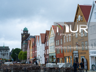 A view of Bryggen, the historic Hanseatic Wharf in Bergen, Norway, on September 15, 2024. Bryggen, a UNESCO World Heritage site, is one of B...