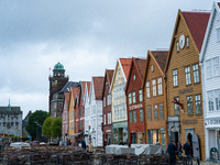 A view of Bryggen, the historic Hanseatic Wharf in Bergen, Norway, on September 15, 2024. Bryggen, a UNESCO World Heritage site, is one of B...