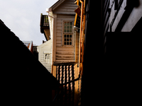 A view of Bryggen, the historic Hanseatic Wharf in Bergen, Norway, on September 15, 2024. Bryggen, a UNESCO World Heritage site, is one of B...