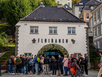 A view of the Floibanen - Funicular Railway in Bergen, Norway, on September 16, 2024. Bergen is the second-largest city in Norway, with a po...