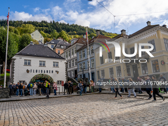 A view of the Floibanen - Funicular Railway in Bergen, Norway, on September 16, 2024. Bergen is the second-largest city in Norway, with a po...