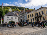 A view of the Floibanen - Funicular Railway in Bergen, Norway, on September 16, 2024. Bergen is the second-largest city in Norway, with a po...