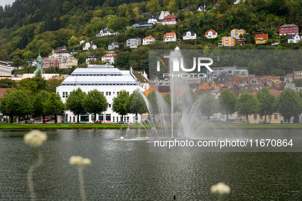 A view of Festplassen, in Bergen, Norway, on September 16, 2024. Bergen is the second-largest city in Norway, with a population of approxima...