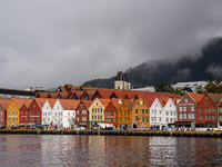 A view of Bryggen, the historic Hanseatic Wharf in Bergen, Norway, on September 15, 2024. Bryggen, a UNESCO World Heritage site, is one of B...