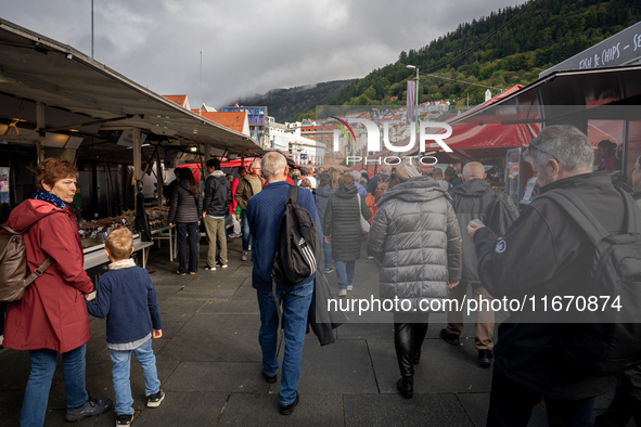 A view of the Fish market in Bergen, Norway, on September 16, 2024. Bergen is the second-largest city in Norway, with a population of approx...