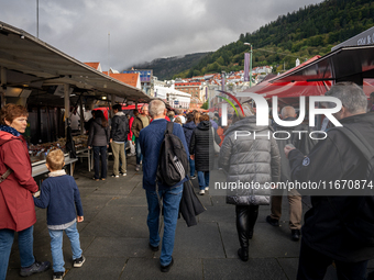 A view of the Fish market in Bergen, Norway, on September 16, 2024. Bergen is the second-largest city in Norway, with a population of approx...