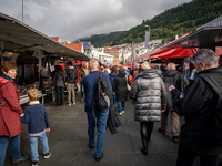 A view of the Fish market in Bergen, Norway, on September 16, 2024. Bergen is the second-largest city in Norway, with a population of approx...