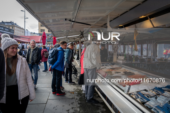 A view of the Fish market in Bergen, Norway, on September 16, 2024. Bergen is the second-largest city in Norway, with a population of approx...