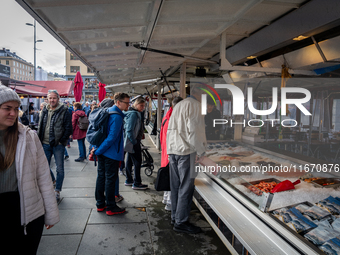 A view of the Fish market in Bergen, Norway, on September 16, 2024. Bergen is the second-largest city in Norway, with a population of approx...