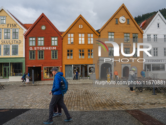 A view of Bryggen, the historic Hanseatic Wharf in Bergen, Norway, on September 16, 2024. Bryggen, a UNESCO World Heritage site, is one of B...