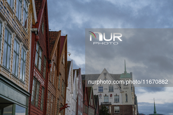 A view of Bryggen, the historic Hanseatic Wharf in Bergen, Norway, on September 16, 2024. Bryggen, a UNESCO World Heritage site, is one of B...