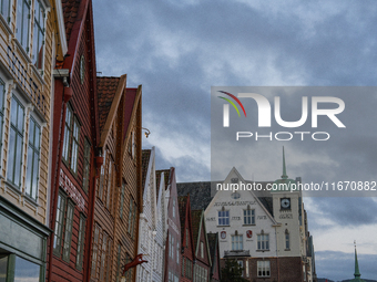 A view of Bryggen, the historic Hanseatic Wharf in Bergen, Norway, on September 16, 2024. Bryggen, a UNESCO World Heritage site, is one of B...