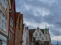 A view of Bryggen, the historic Hanseatic Wharf in Bergen, Norway, on September 16, 2024. Bryggen, a UNESCO World Heritage site, is one of B...